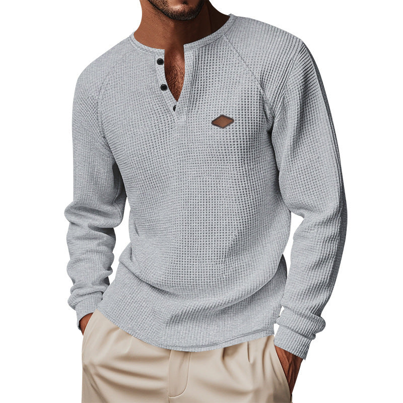 Men's Waffle Knit Raglan Pullover – Loose Fit, 6 Colors, S–XXXL