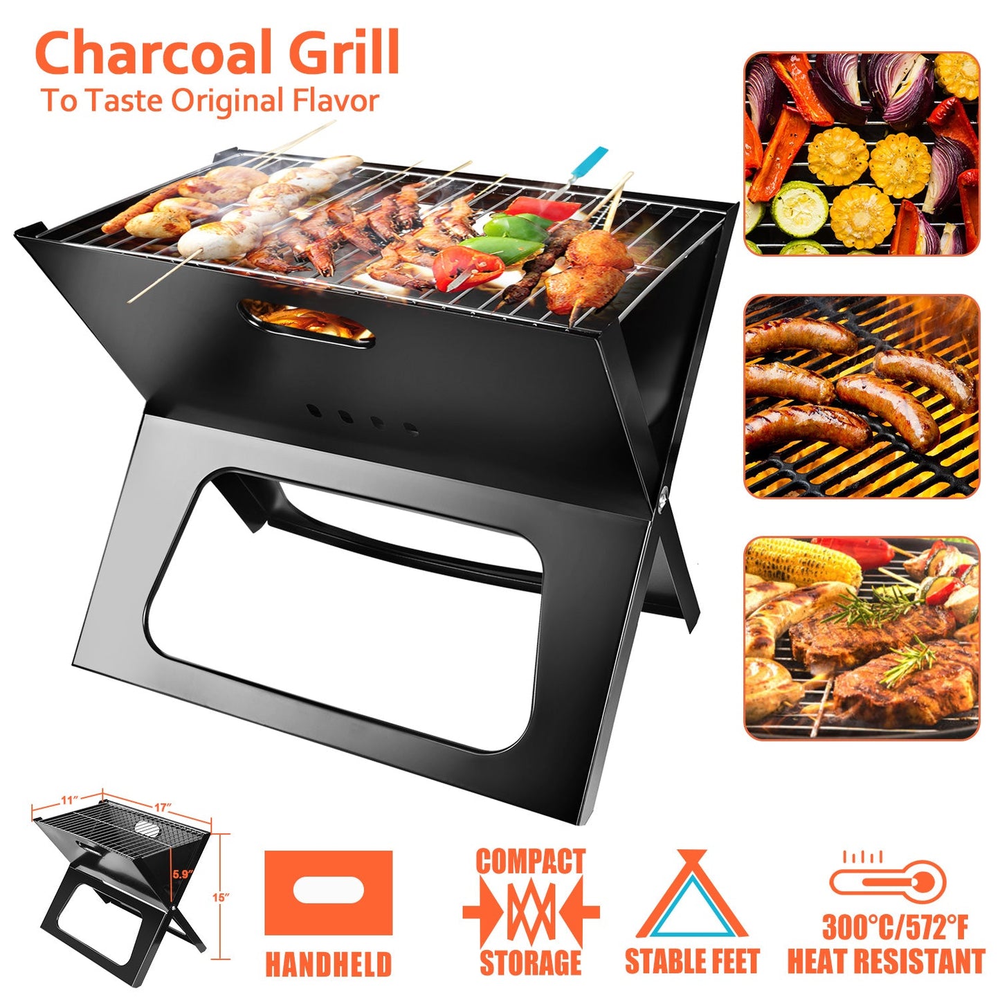 Foldable Portable Charcoal BBQ Grill – 170 sq in Cooking Surface