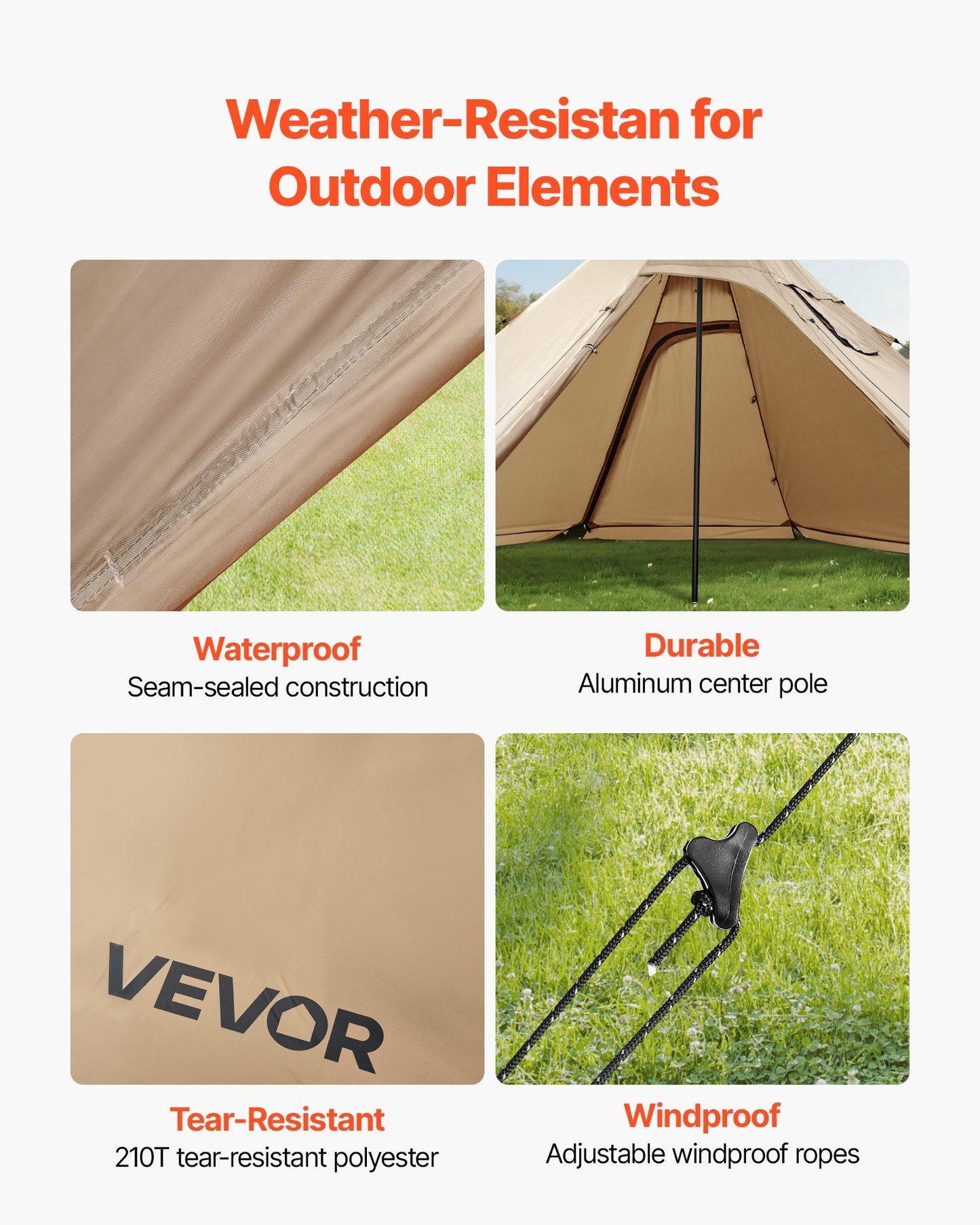 4-6 Person Hot Tent with Stove Jack | 4-Season Waterproof Tipi Camping Tent