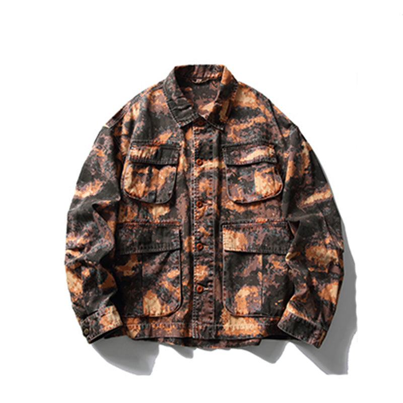 Men's Tie-Dye Camouflage Workwear Jacket – Street Style Outerwear