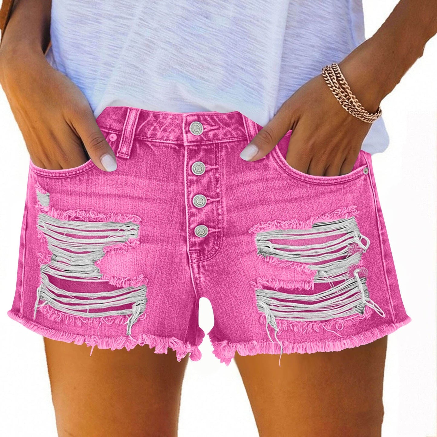 Women's Fringe Denim Shorts – Available in 7 Colors