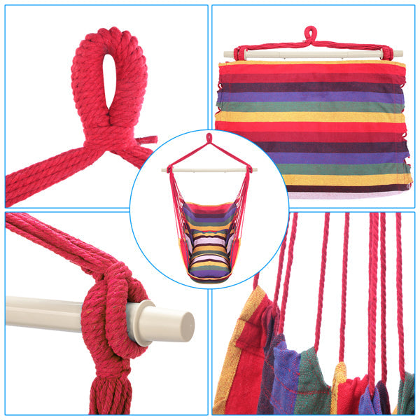Rainbow Cotton Canvas Hanging Rope Chair – 250 lb Capacity with 2 Pillows for Indoor & Outdoor Use