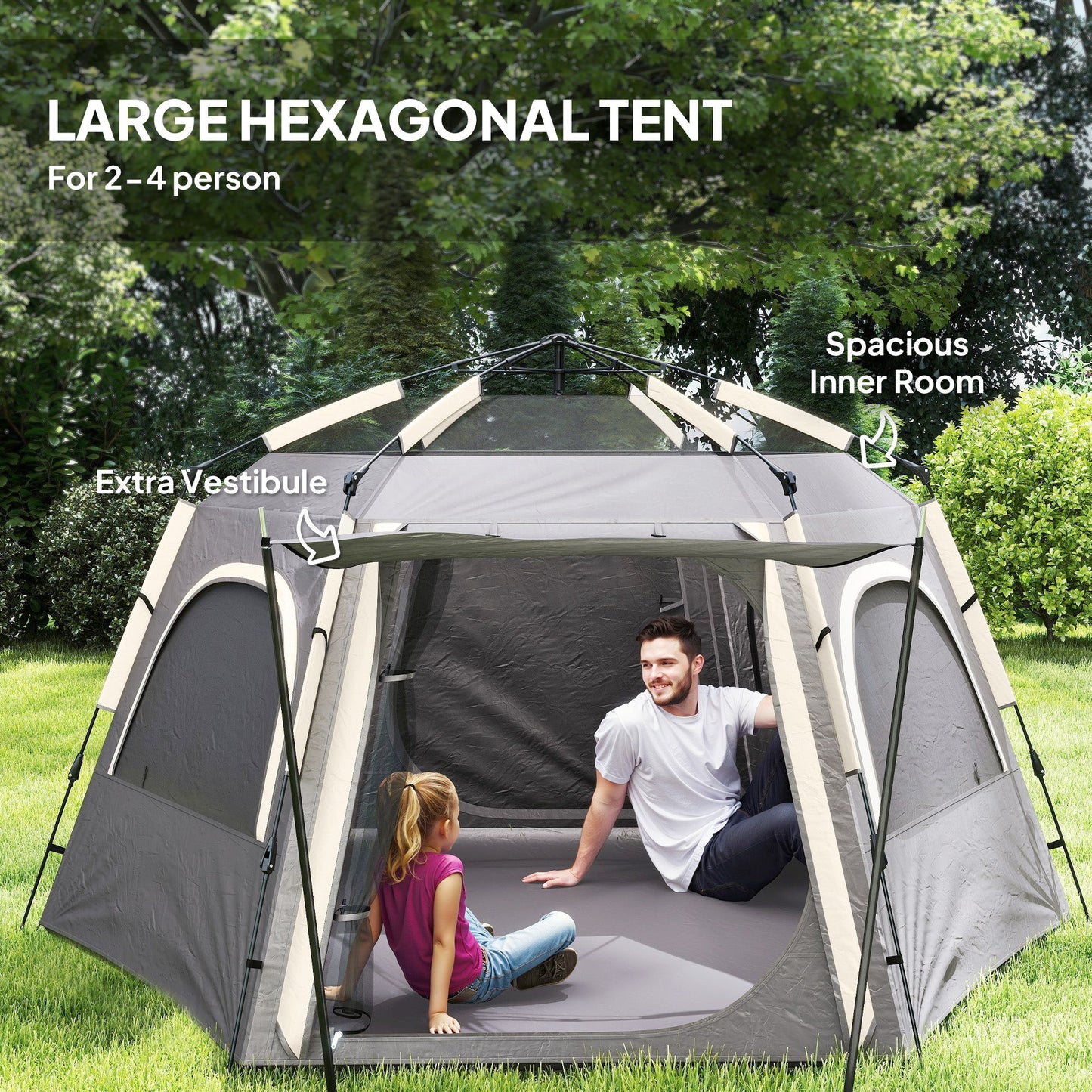 Instant Pop-Up Camping Tent – 4 Person Waterproof Dome Tent with Vestibule & Rainfly
