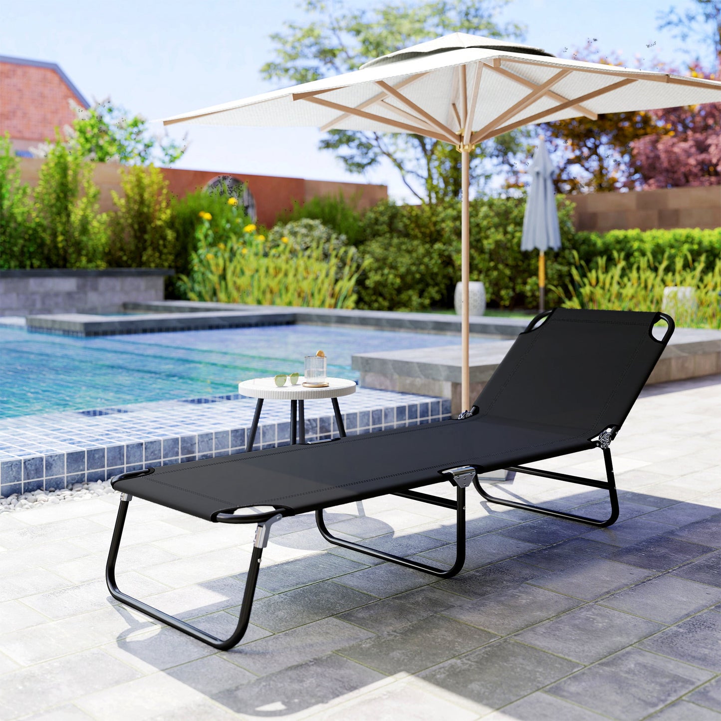 Folding Sun Lounger | 5-Position Reclining Beach & Pool Chair with Steel Frame