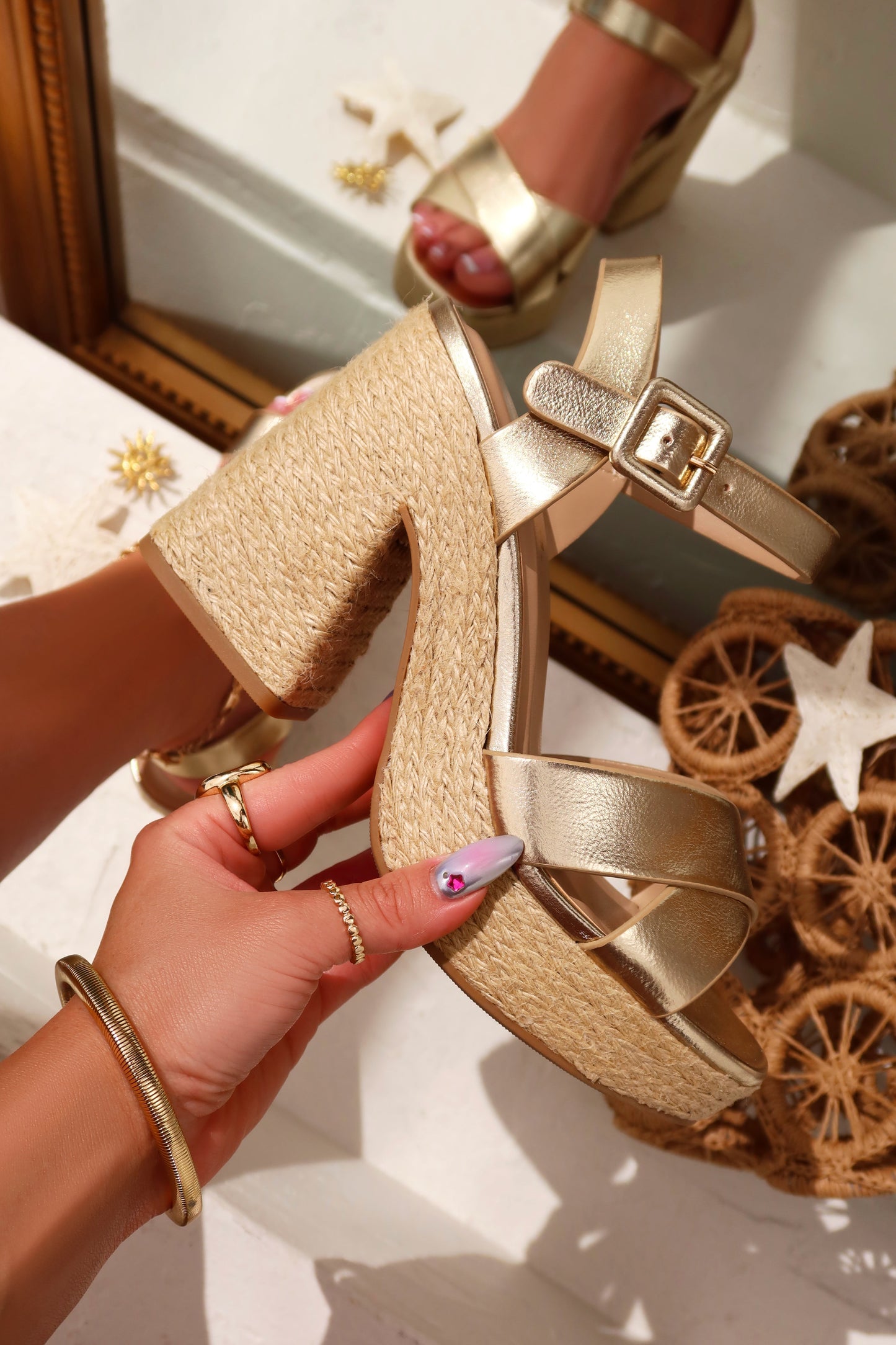 Xoch Platform Espadrille Heels - Gold