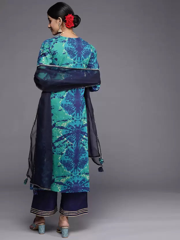 Abstract Cotton Blend Tie and Dye Printed Kurta Set
