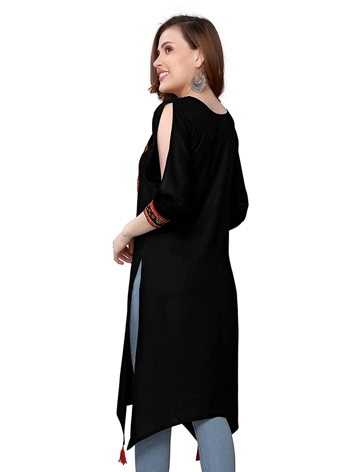Black Rayon Kurti with Slit Sleeves