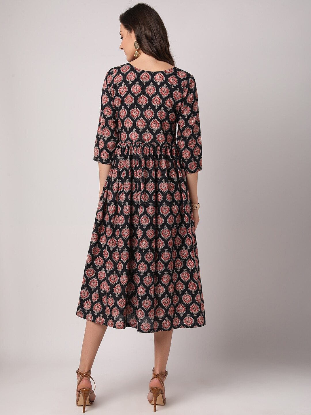 Black & Red A-Line Midi Dress