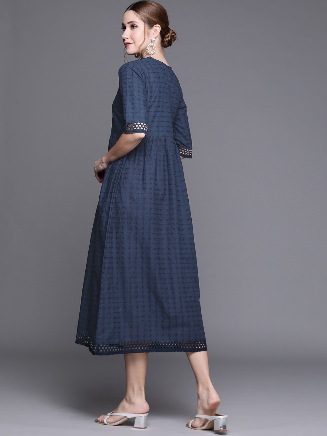 Blue Cotton Embroidered Dress