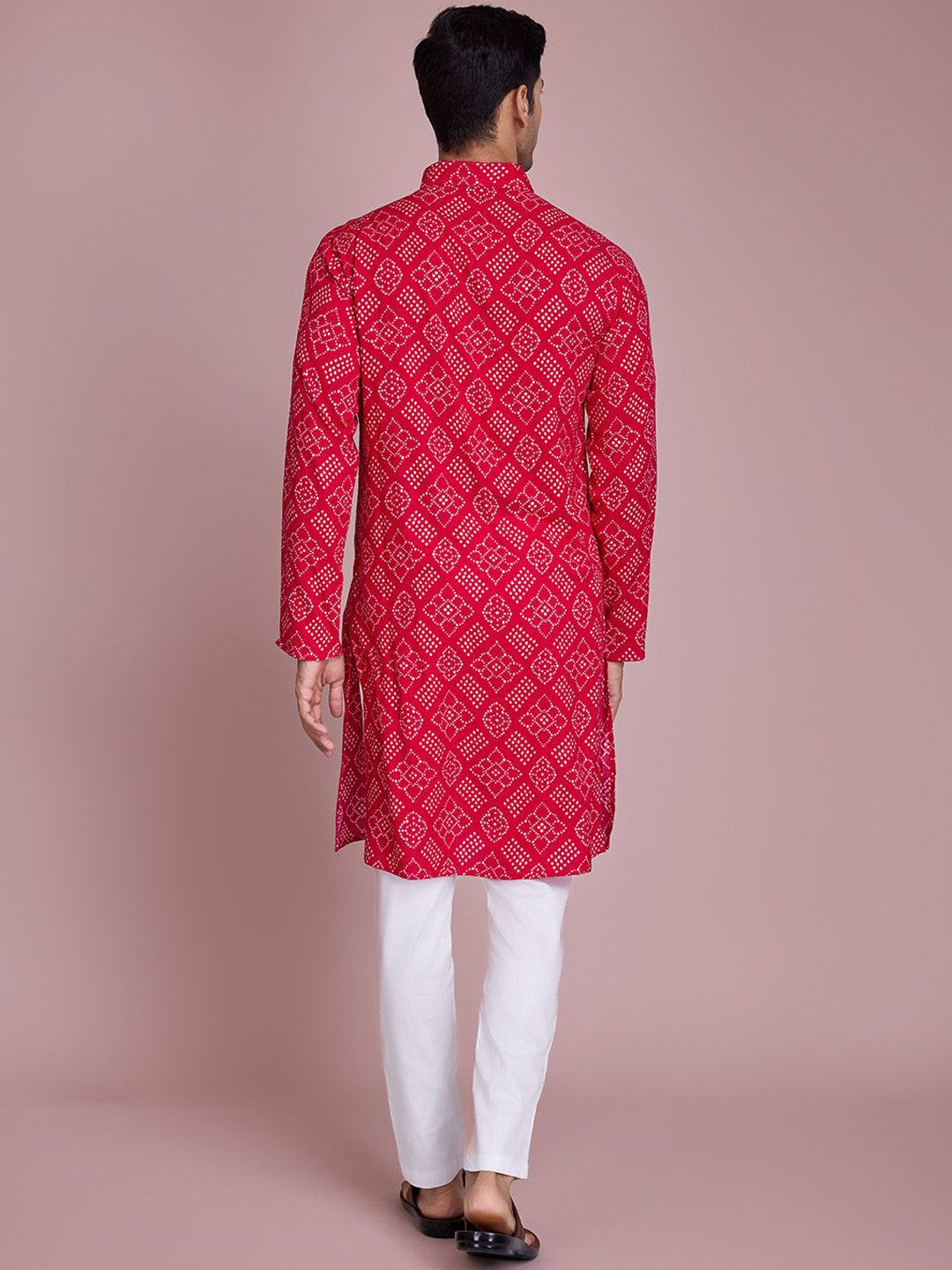 Bandhani Printed Mandarin Collar Long Sleeves Straight Kurta
