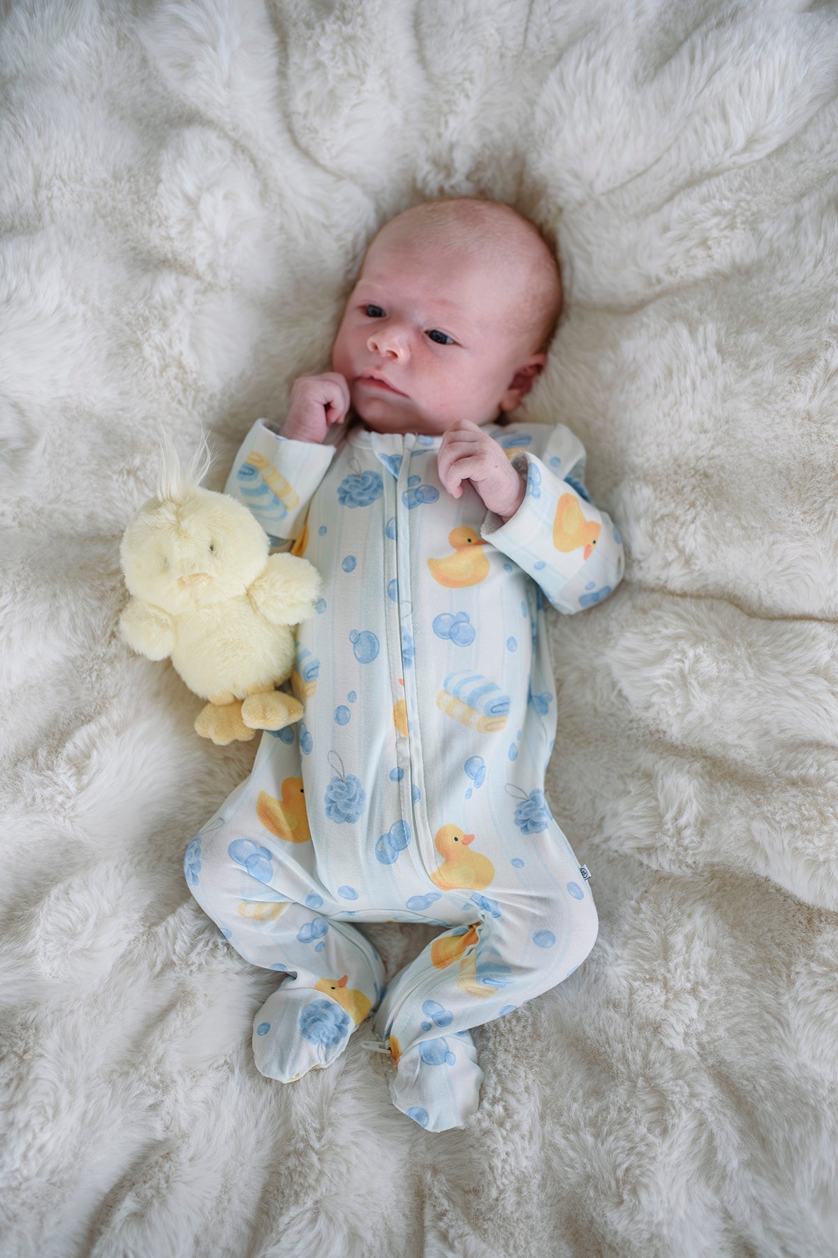 Bamboo Zipper Footie Pajamas | Bubble Duckies Blue
