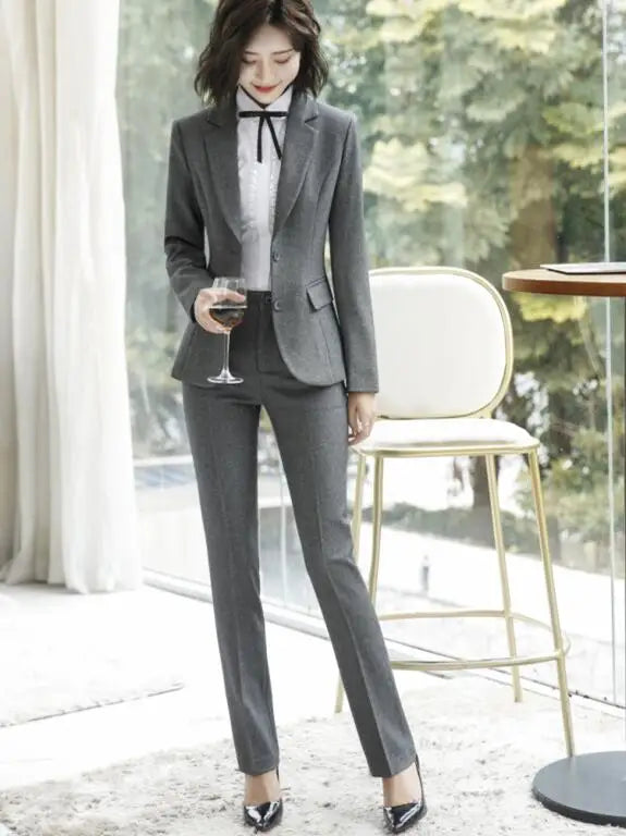 NAVIU New Fashion 2 Pieces Set Women Pant Suit Slim Work Wear Office Ladies Long Sleeve Blazer and Trousers Outfits