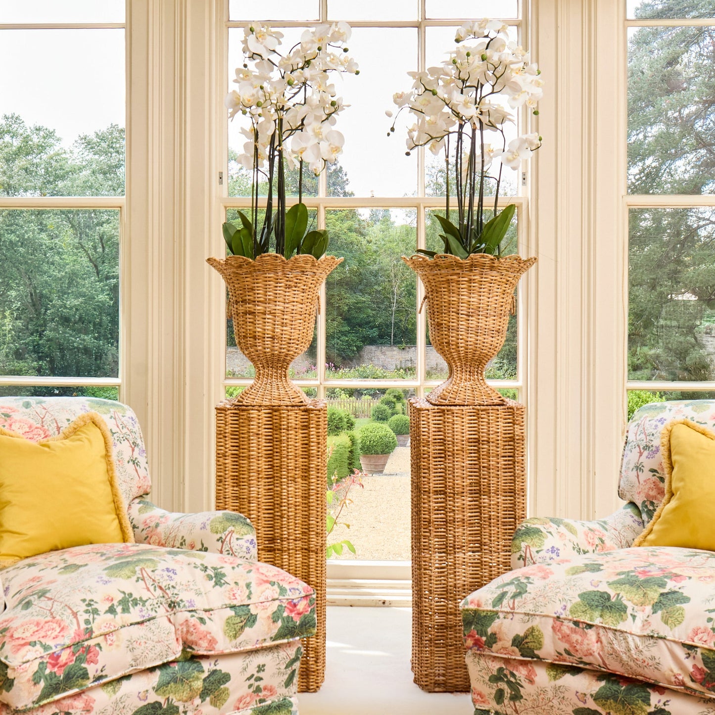 Liliana Scalloped Rattan Urn & Faux Orchid