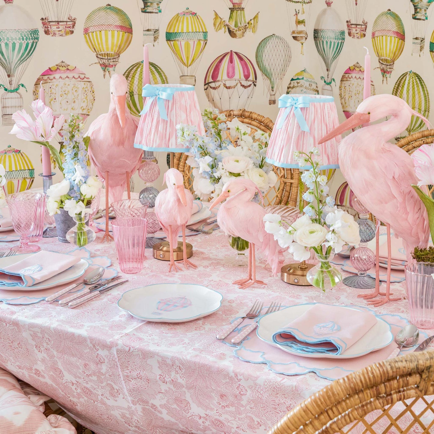 Pink & Blue Sarah Hot Air Balloon Embroidered Napkins (Set of 4)