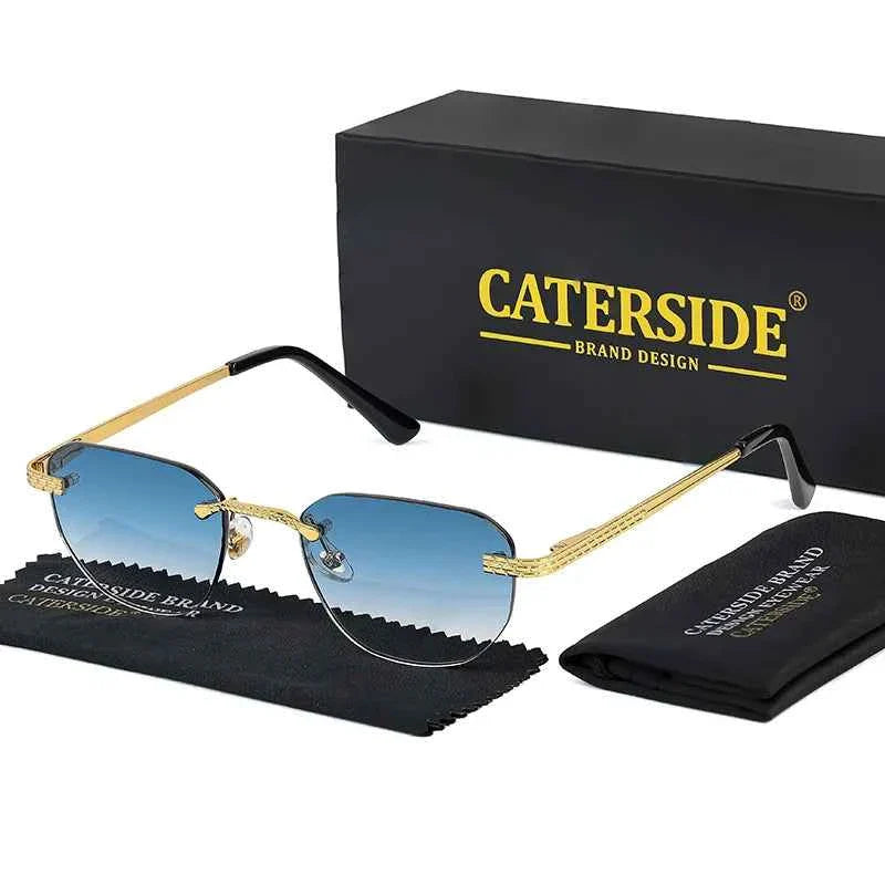 CATERSIDE New Retro Rimless Sunglasses Men Pilot Cupronickel Frame Brand Design Sun Glasses Women Festival Party Travel Eyewear