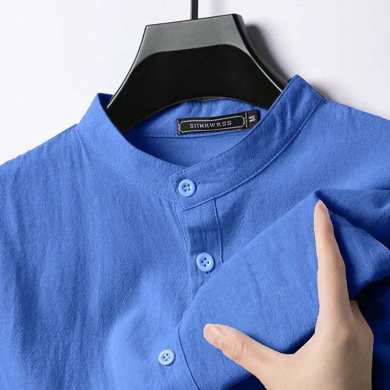 Linen Cotton Shirts for Men Lightweight Long Sleeve Henley Streetwear Beach Breathable Shirt Hawaiian Large T Shirts for Men