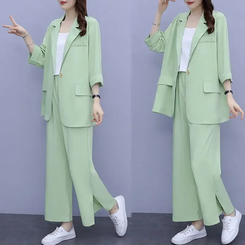 2026 Women Spring New Casual Blazers Jacket Trousers Matching Set Korean Elegant Loose Suit Coat Pants Two Piece Female Clothing