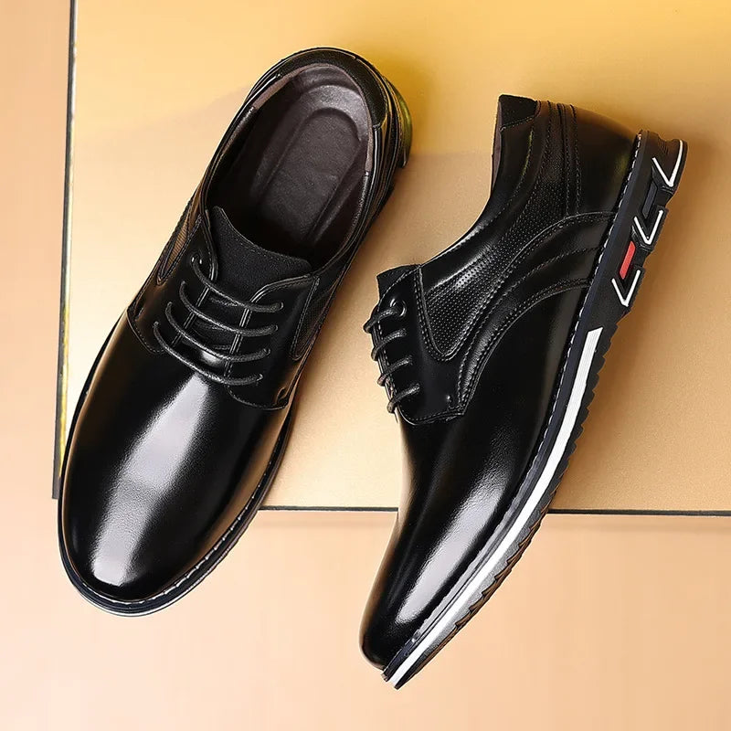 Elastic Band Shoes for Men Brand Casual Shoes Men Leather Shoes Soft Flat Business Man Footwear 2024 Elastic Shoe Mouth Sneakers