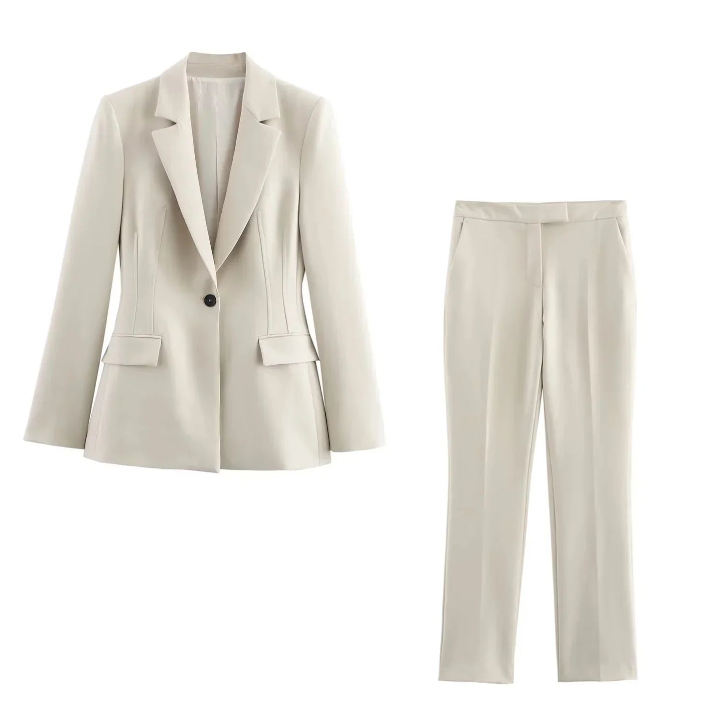 KONDALA 2026 Spring Summer Elegant Office Lady Solid Suits Fashion Slim Single Button Shrug Blazers Chic Zipper Flare Pants