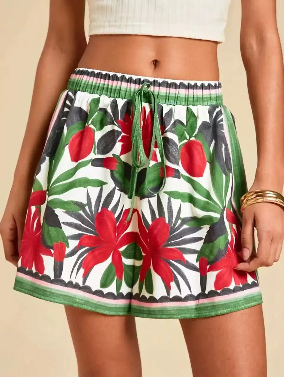 Women's Tropical Print High Waist Shorts – Elegant Casual Vacation Short Pants