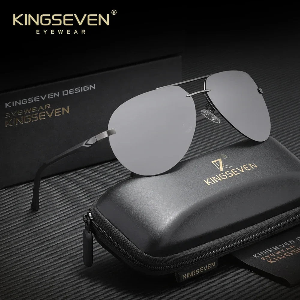KINGSEVEN Brand Pilot Rimless Sunglasses Polarized UV400 Men Women Glasses Driving Eyewear