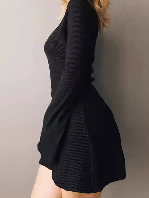 Spring European 2024 New Elegant Fashionable Simple Solid Color Women's Dress Cross-border Style Back Strap Waist-fitted Dress