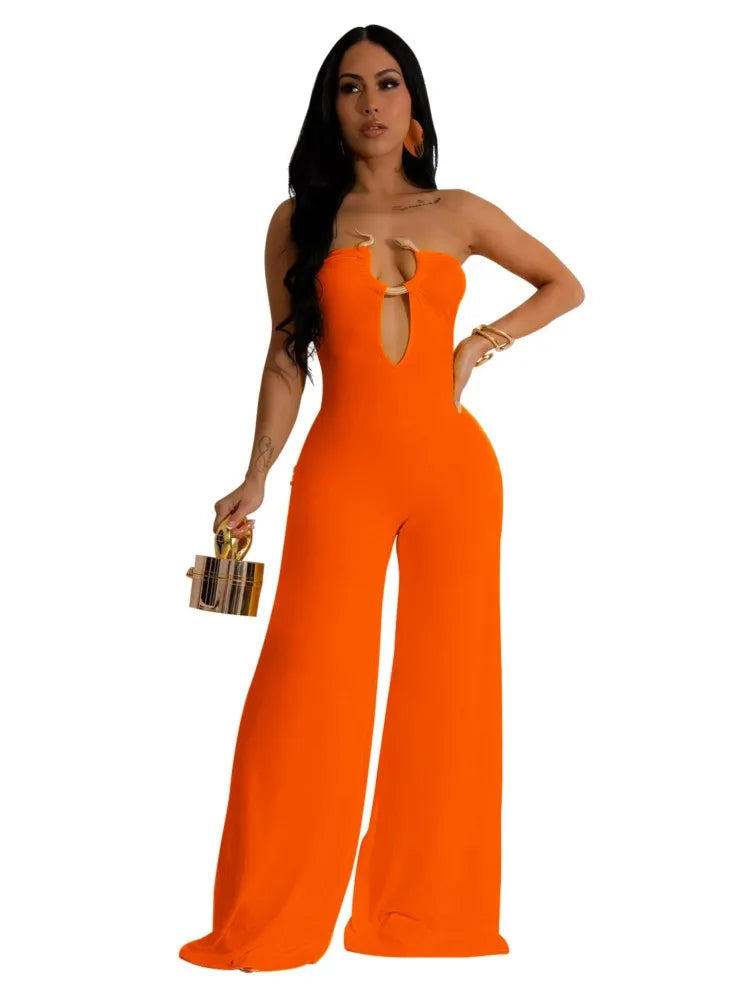 Summer Sexy Backless Women's Jumpsuit Fashionable Slim Fit Elegant Package hip Wide Leg Long Pants Female Party Jumpsuit 2025