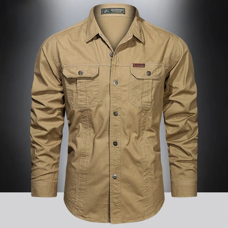 2024 Spring Cotton Cargo Shirt for Men Long Sleeve Multi-Pocket Shirts Outdoor Casual Clothing High Quality Military Overshirt