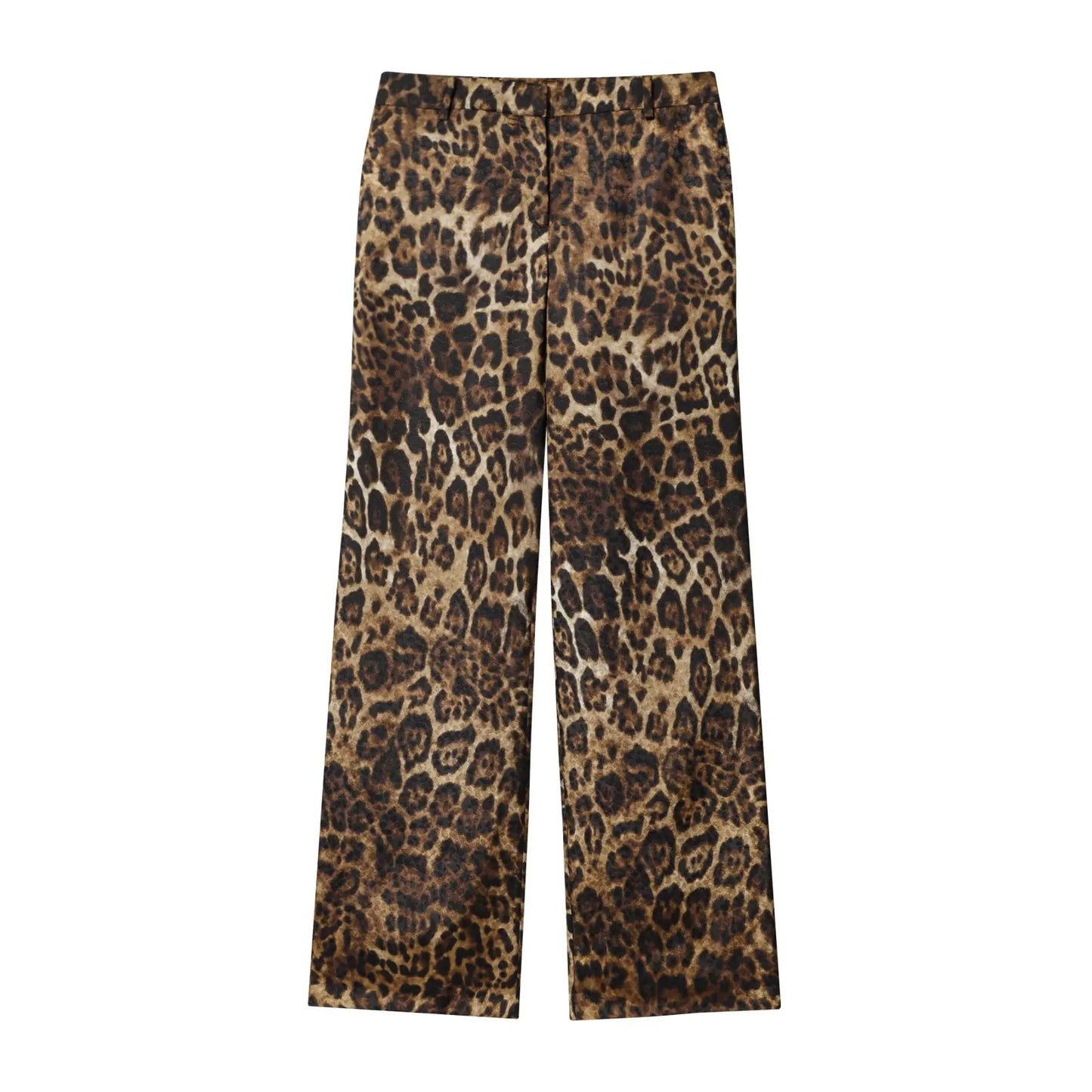 HH Women Autumn 2-Piece Set Chic Leopard Print Turn-Down Collar Pockets Belt Design Blazers+High Waist Zipper Wide-Leg Pants