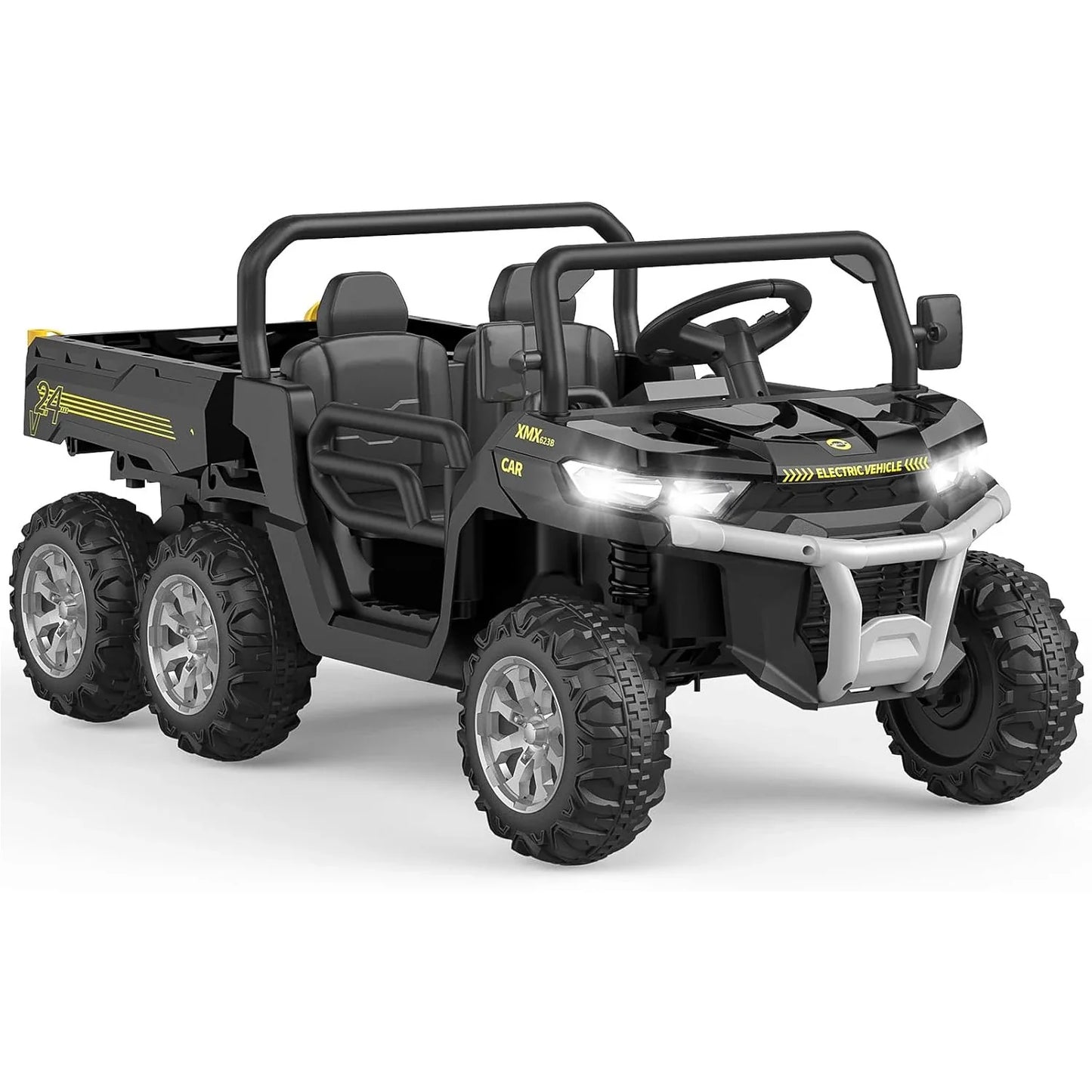 24V 2 Seater 6 Wheel Ride On Dump Truck with Parent Remote Control, 4WD Electric Car for Kids UTV Style Dump Bed & Music Horn