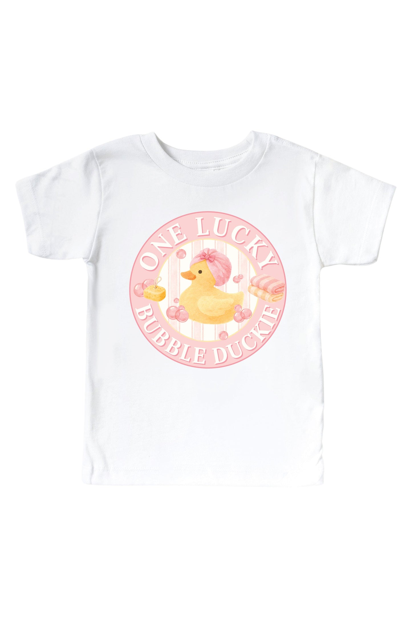 One Lucky Duckie Pink Graphic Bodysuit & Kids Tee | White