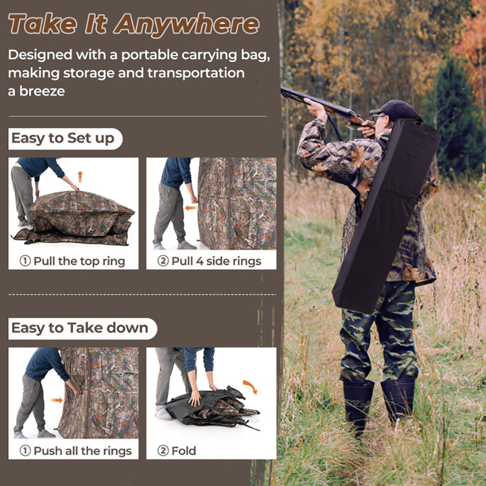 360° Pop-Up Hunting Blind – One-Way See-Through, 2-3 Person, Silent Windows