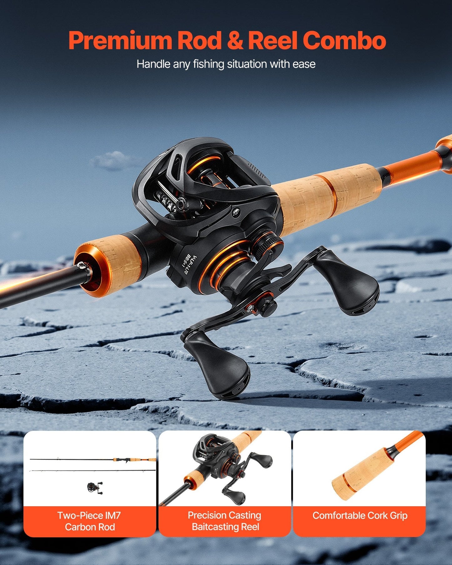 IM7 Carbon Fiber Baitcasting Rod & Reel Combo — 6.5 ft Bass Fishing