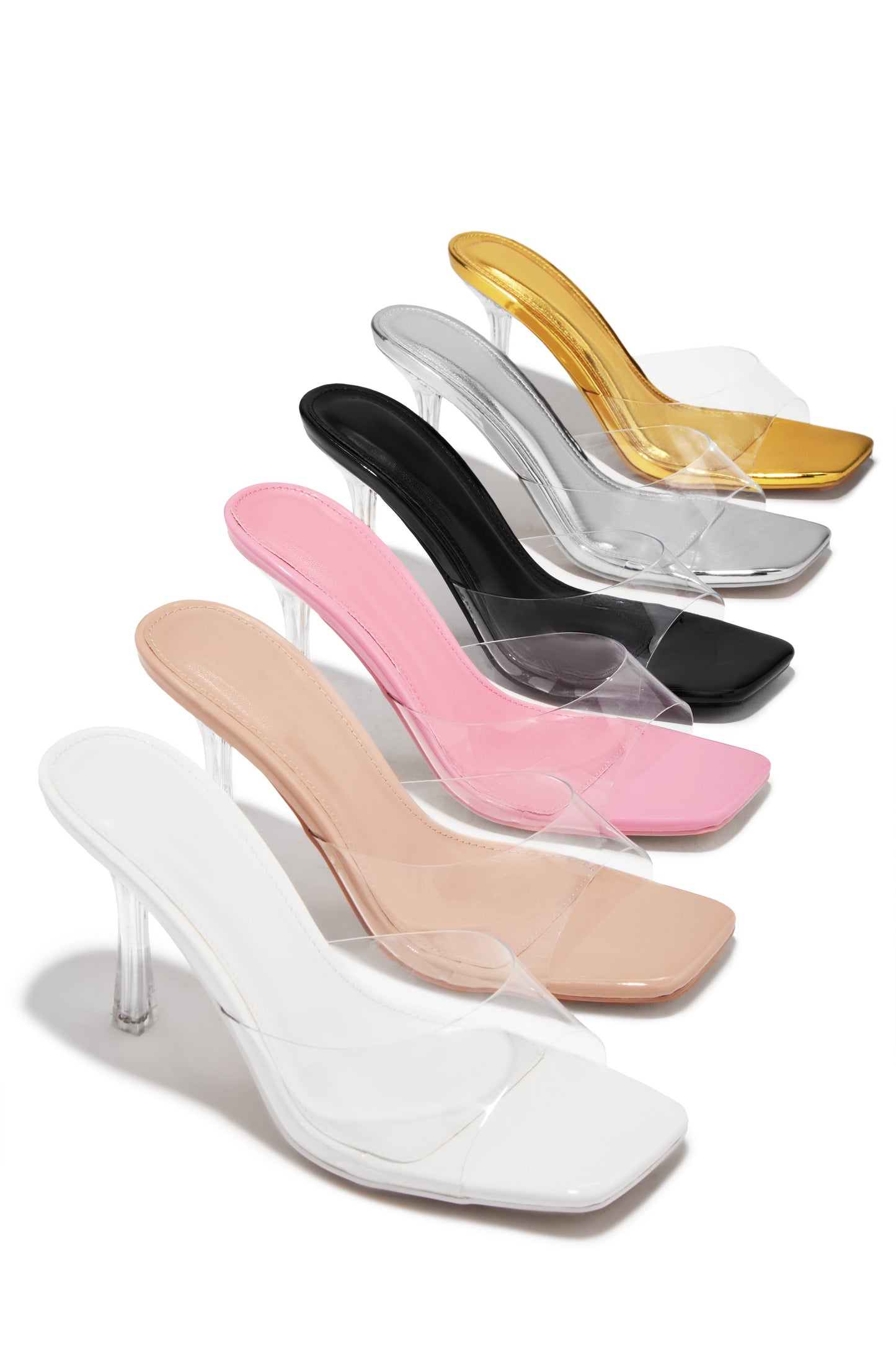Kendal Clear Strap Mid Heel Mules - Pink