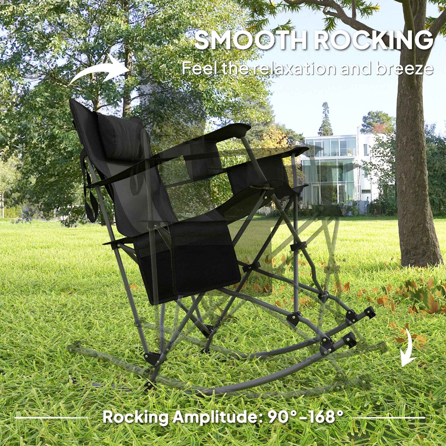 Folding Rocking Camping Chairs with Cooler Bag & Headrest | 2-Pack