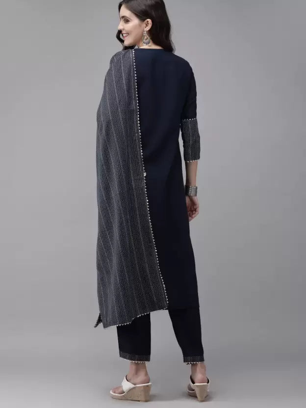 Blue Viscose Rayon Blue Kurta set with Shawl