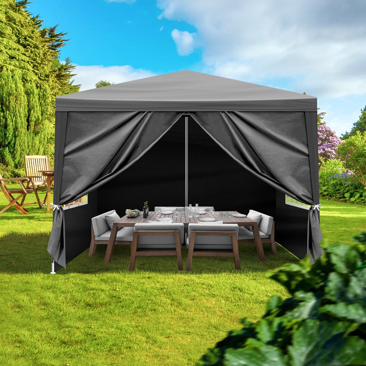 10x10ft Outdoor Party Tent Canopy – Waterproof PE Cloth & Powder-Coated Steel Frame for Weddings, BBQs & Events