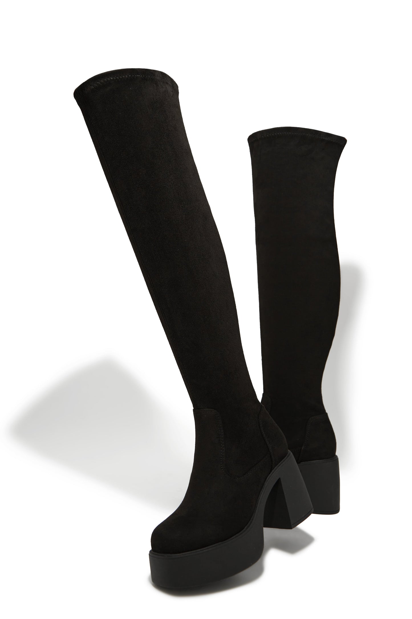 Reezy Over The Knee Platform Block Heel Boots - Black