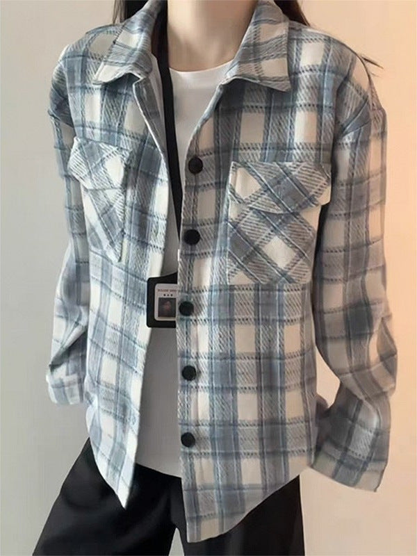 Women's Relaxed-Fit Plaid Cardigan Shirt – Casual Flannel-Style Top
