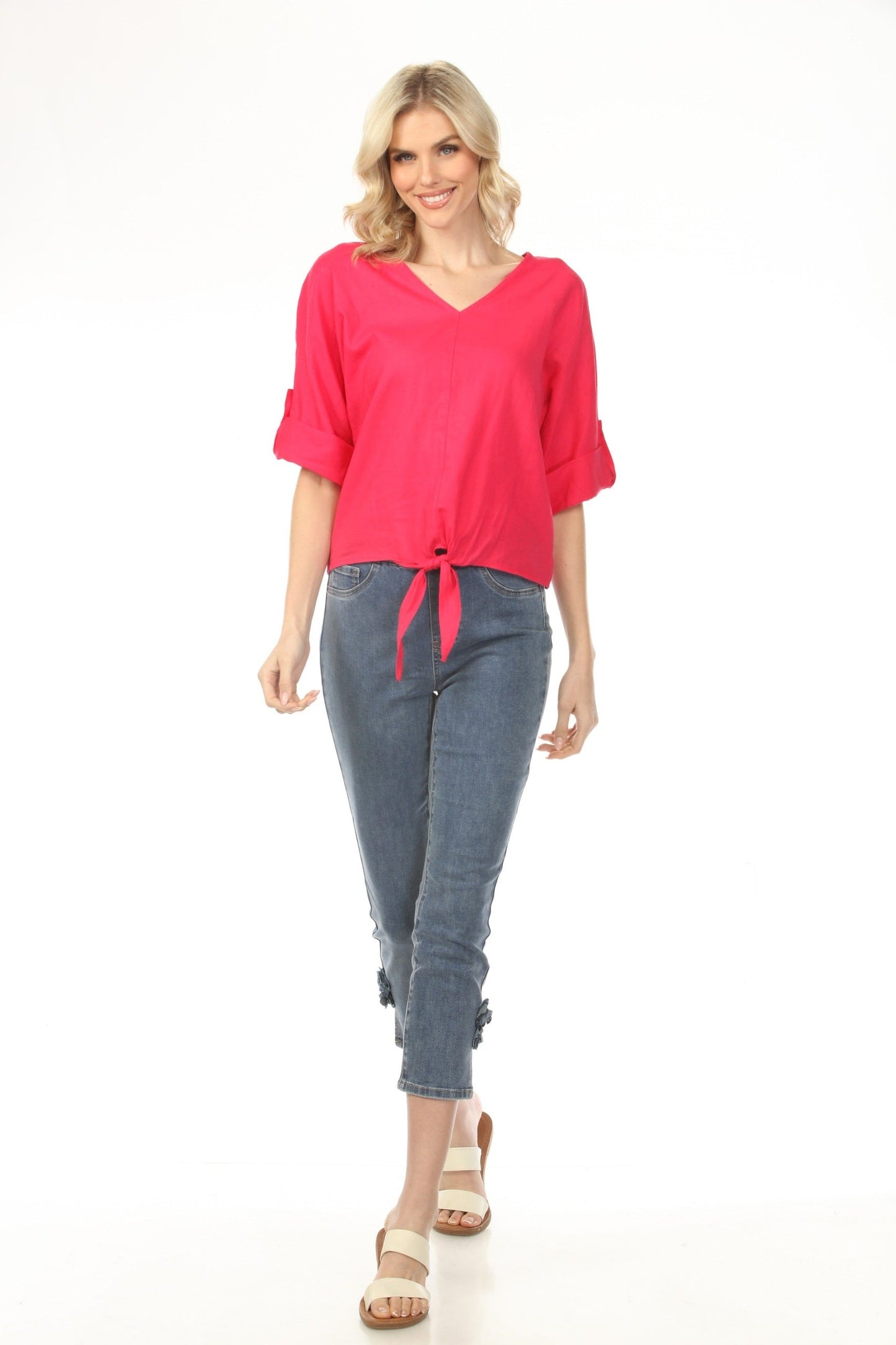 Charlie B Roll-Up Sleeve with Front Tie Top C4603-256C
