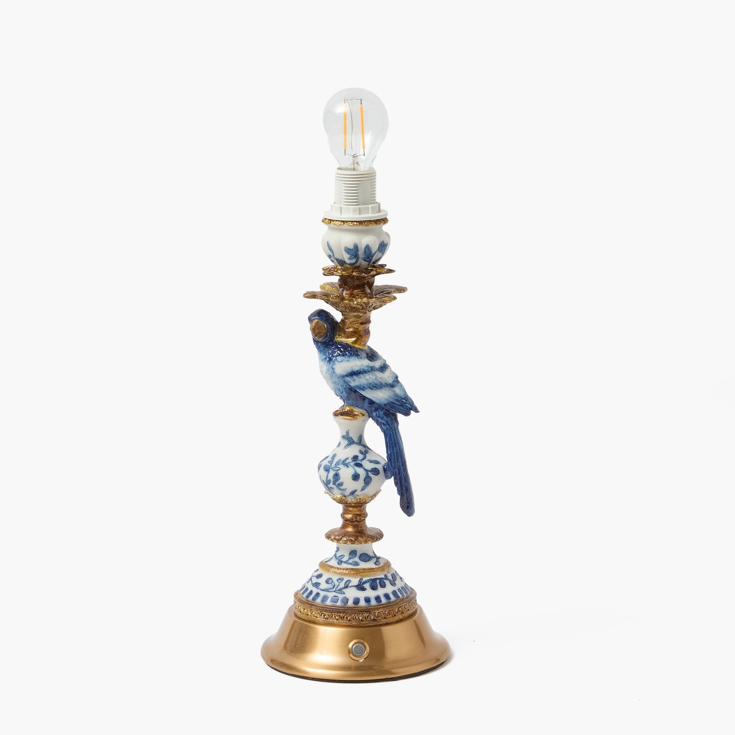 Blue Parrot Rechargeable Lamp with Brown Frilled Silk Shade (18cm)