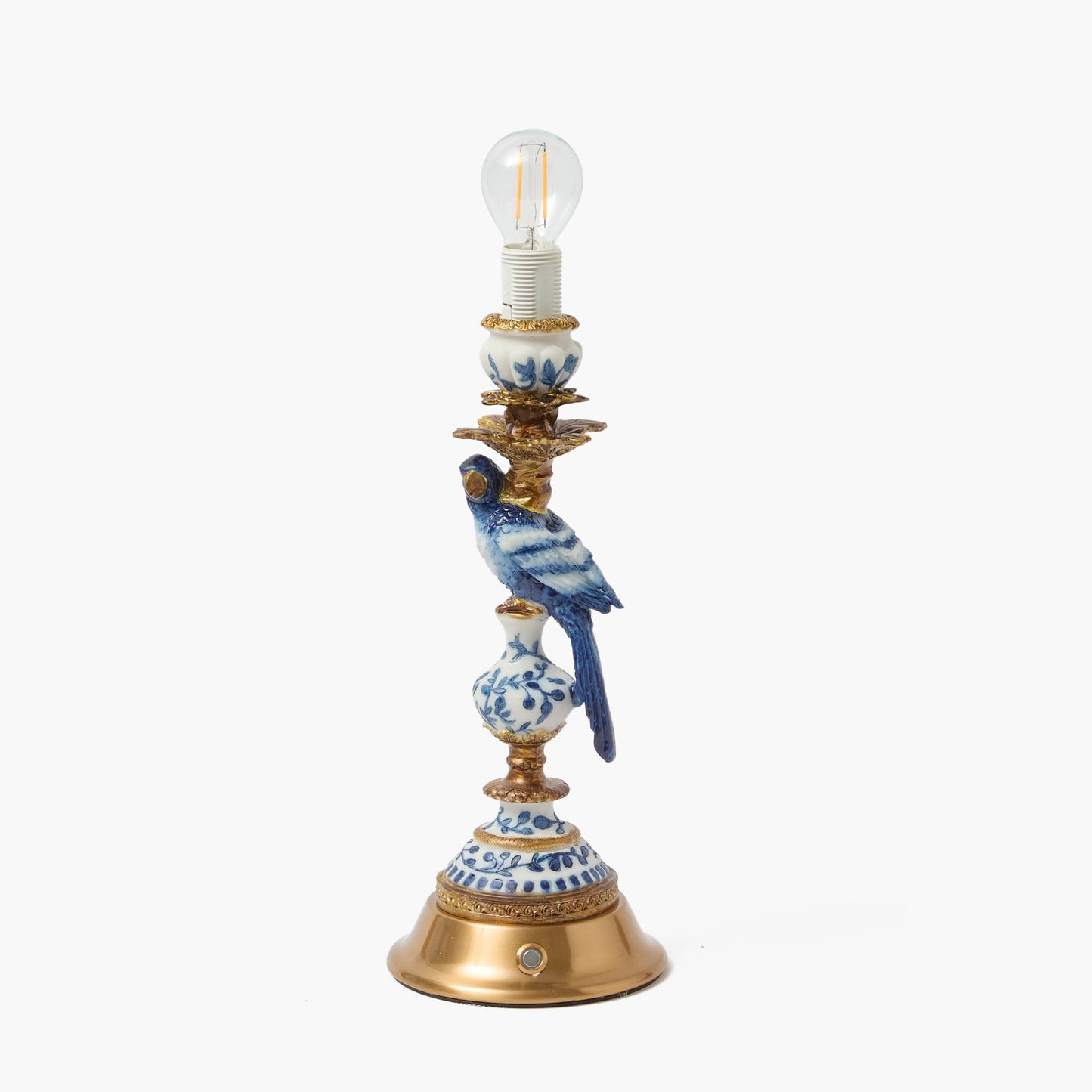 Blue Parrot Rechargeable Lamp with Blue Lotus Deep Scallopeed Shade (18cm)
