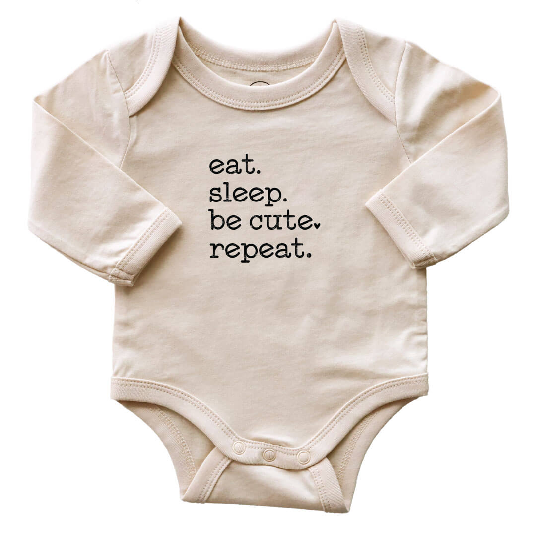 Eat. Sleep. Be Cute. Long Sleeve Graphic Bodysuit | Natural