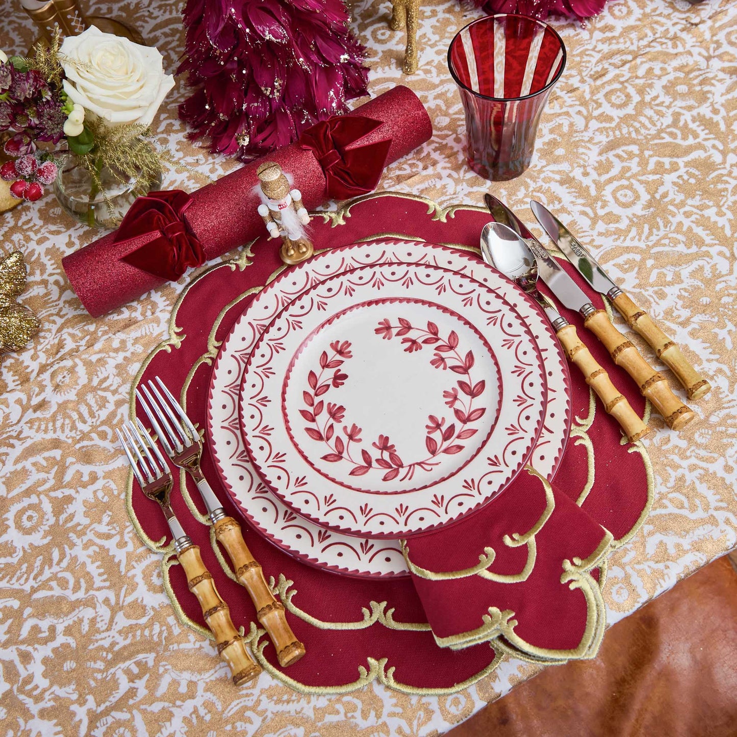 Burgundy & Gold Amanda Placemats & Napkins (Set of 4)