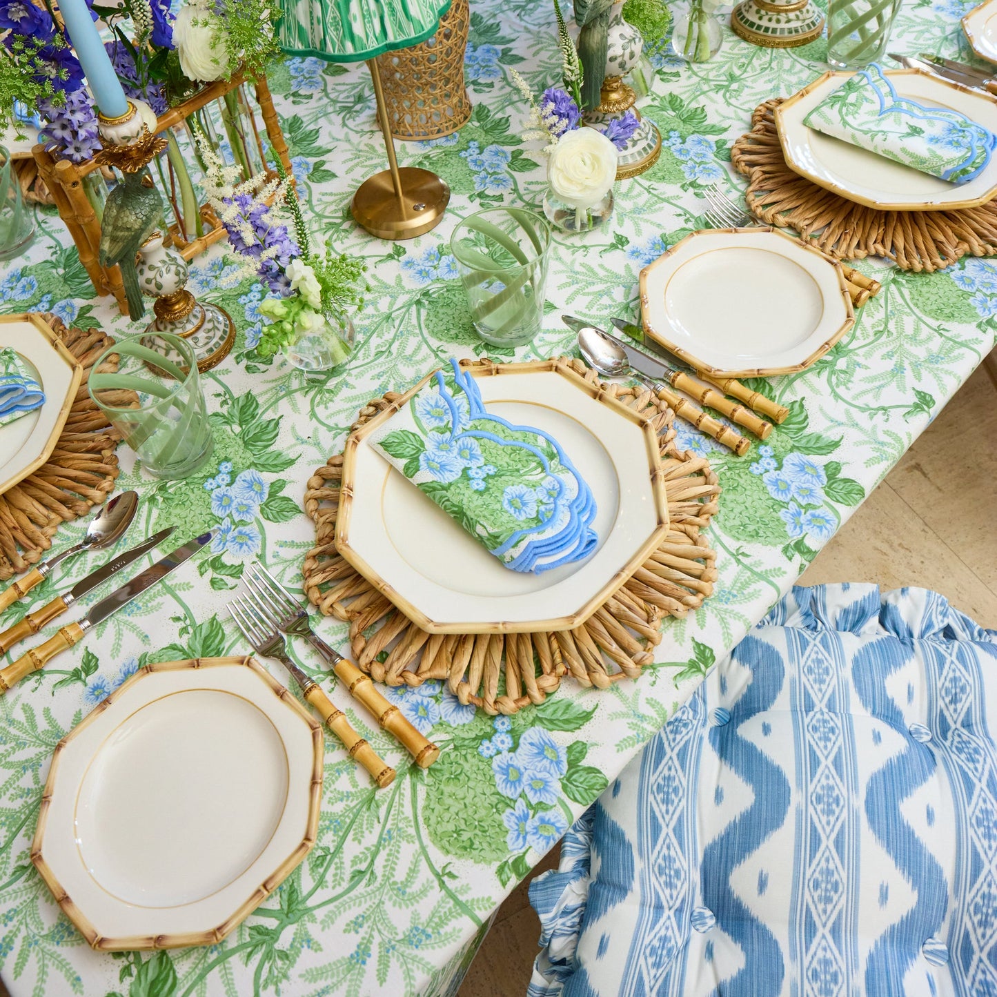 Green & Blue Lady Isabella's Garden Tablecloth