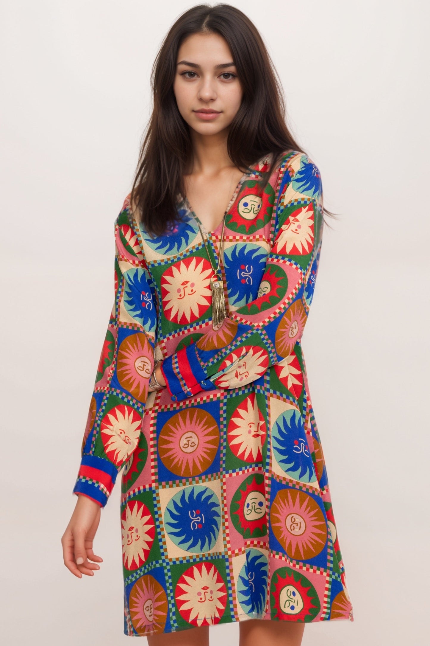 Johnny Was Workshop Silk V-Neck Swing Dress W30225-R