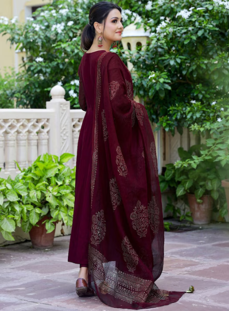 Anarkali Kurta With Trousers & Dupatta