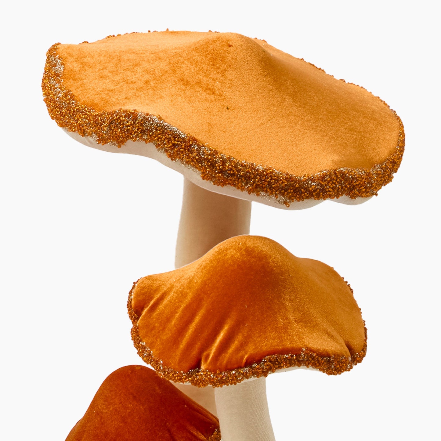Large Orange Beaded Velvet Mushroom (Pair)