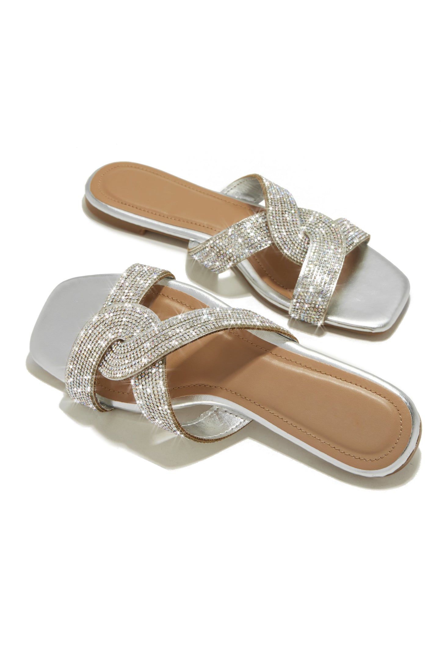 Weekend Ready Embellished Slip On Sandals - Silver