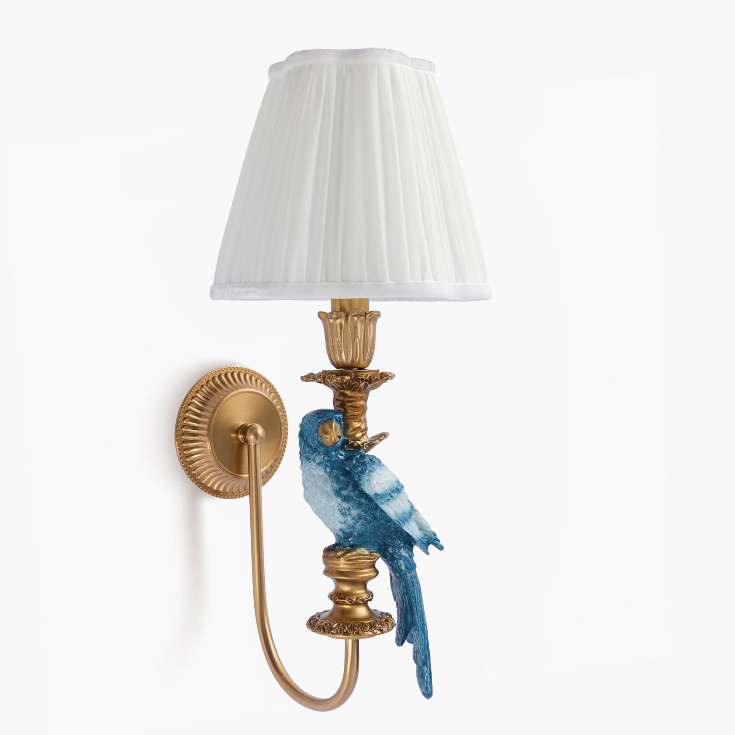 Pair of Blue Parrot Rechargeable Wall Lights with Cream Pleated Shades (18cm)
